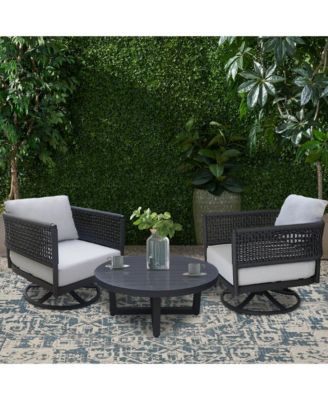 Outdoor 3 Piece Woven Abaca Rope Patio Furniture Set Including the Sofa, Coffee Table, and Swivel Rocking Chair