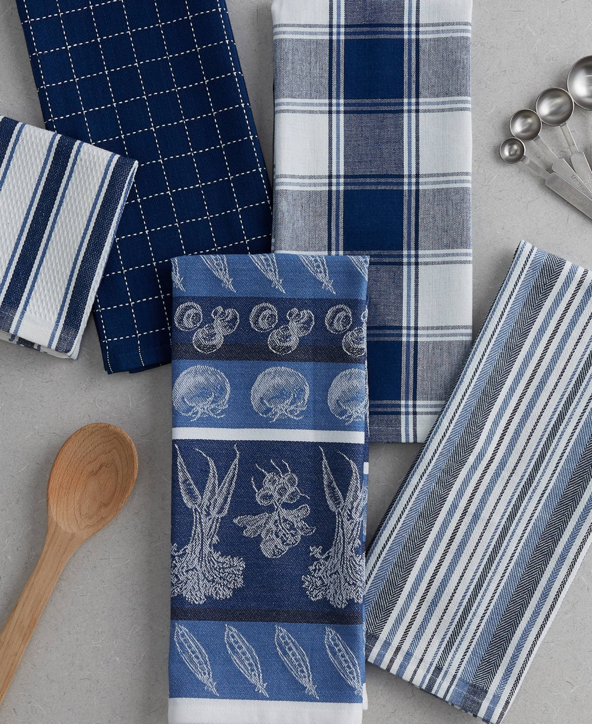 Design Imports Assorted Pattern, Kitchen Collection, Dishtowels Dishcloth, Marine Blue, 5 Piece In Marine Blue