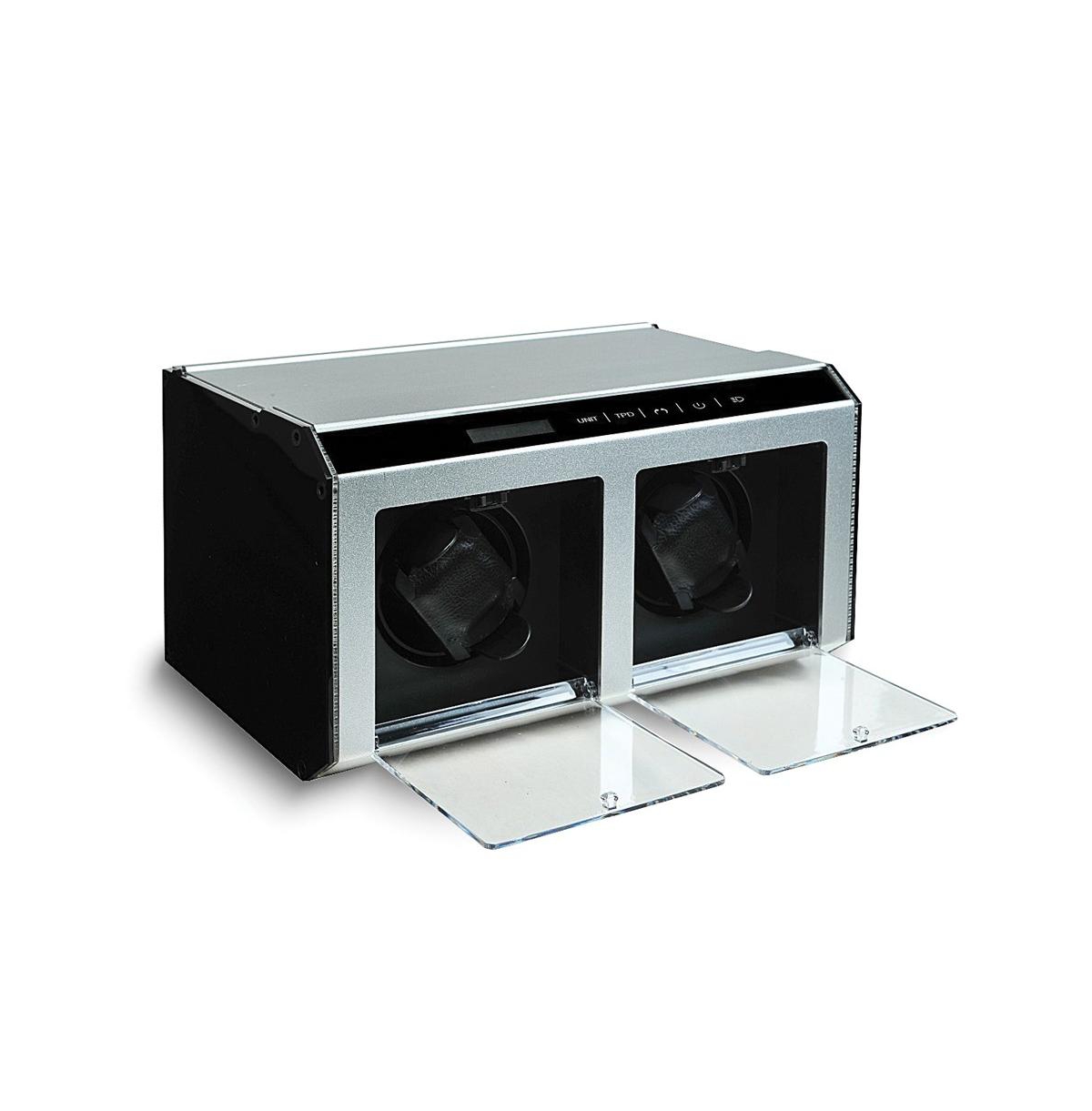 Silver-tone Metal Acrylic Doors Lined Led-Lighted Double Watch Winder