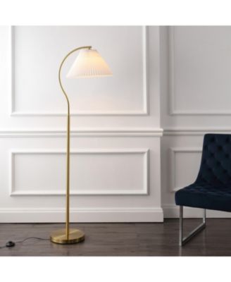 Devon 60.5" Modern Glam Metal Arc LED Floor Lamp with Pleated Shade, Brass Gold/White