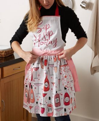 Women's Spring Summer Apron Collection Adjustable, Two Large Pockets Extra Long Ties, One Size Fits Most, Sip Sip Hooray