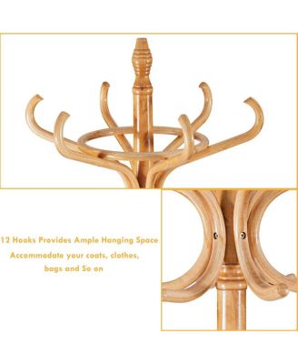 Wood Standing Hat Coat Rack with Umbrella Stand