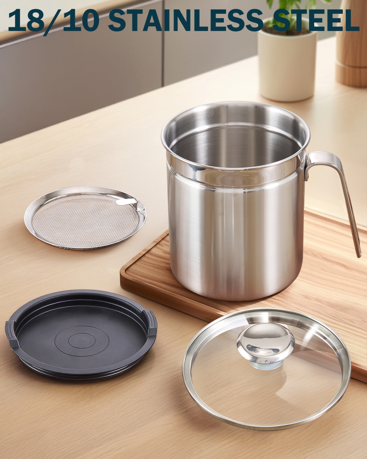 Cook N Home Quart Stainless Steel Oil Storage Can Strainer 14 cup