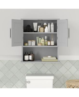 21.5"W Adjustable Cabinet Shelf, Lower Open Shelf, And Magnetic Closure Doors Wall Mounted Bathroom Medicine Cabinet