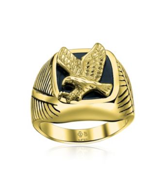 Large Statement Square Black Patriotic USA American Bald Eagle Signet Ring Stainless Steel