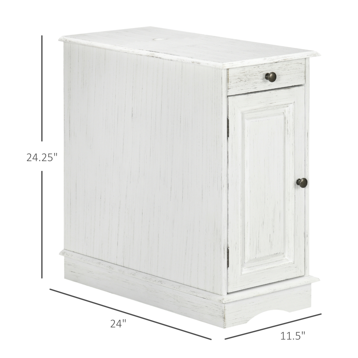 Homcom Side Table with Flip Top, End Table with Drawer and Cabinet- White