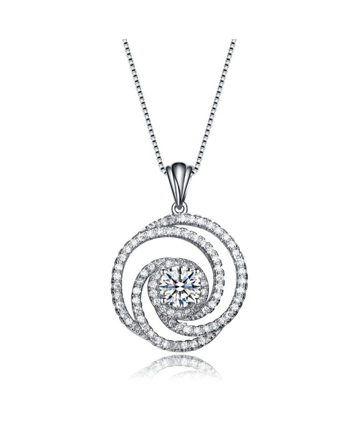 Genevive Sterling Silver White Gold Plated CZ Swirl Pendant Necklace