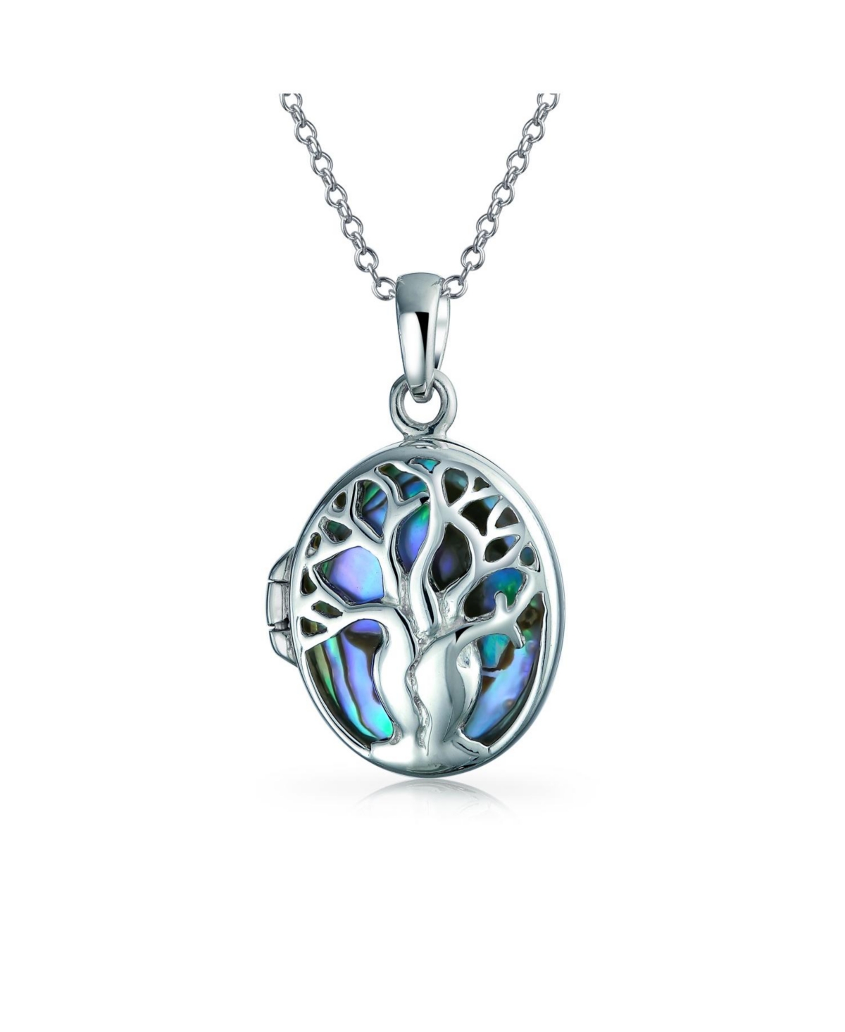 Matriarch Rainbow Abalone Mother Of Pearl Oval Celtic Tree Family Tree Of Life Locket Holds Photos Necklace For Women .925 Sterling Silv