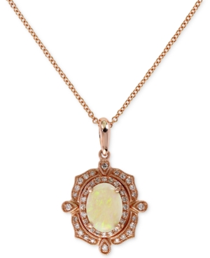 image of Effy Collection Diamond (1/6 c.t. t.w.) and Opal (5/8 c.t. t.w.) Pendant in 14K Rose Gold