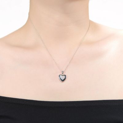 White Gold Plated with Cubic Zirconia French Pave Heart Pendant Necklace