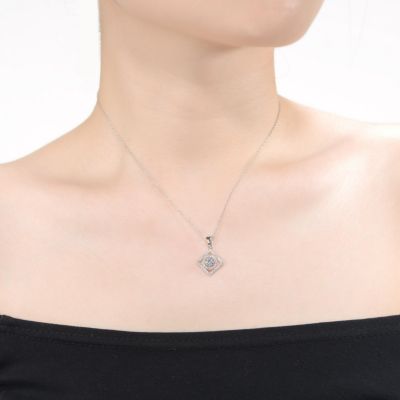 Elegant White Gold Plated Square Pendant Necklace