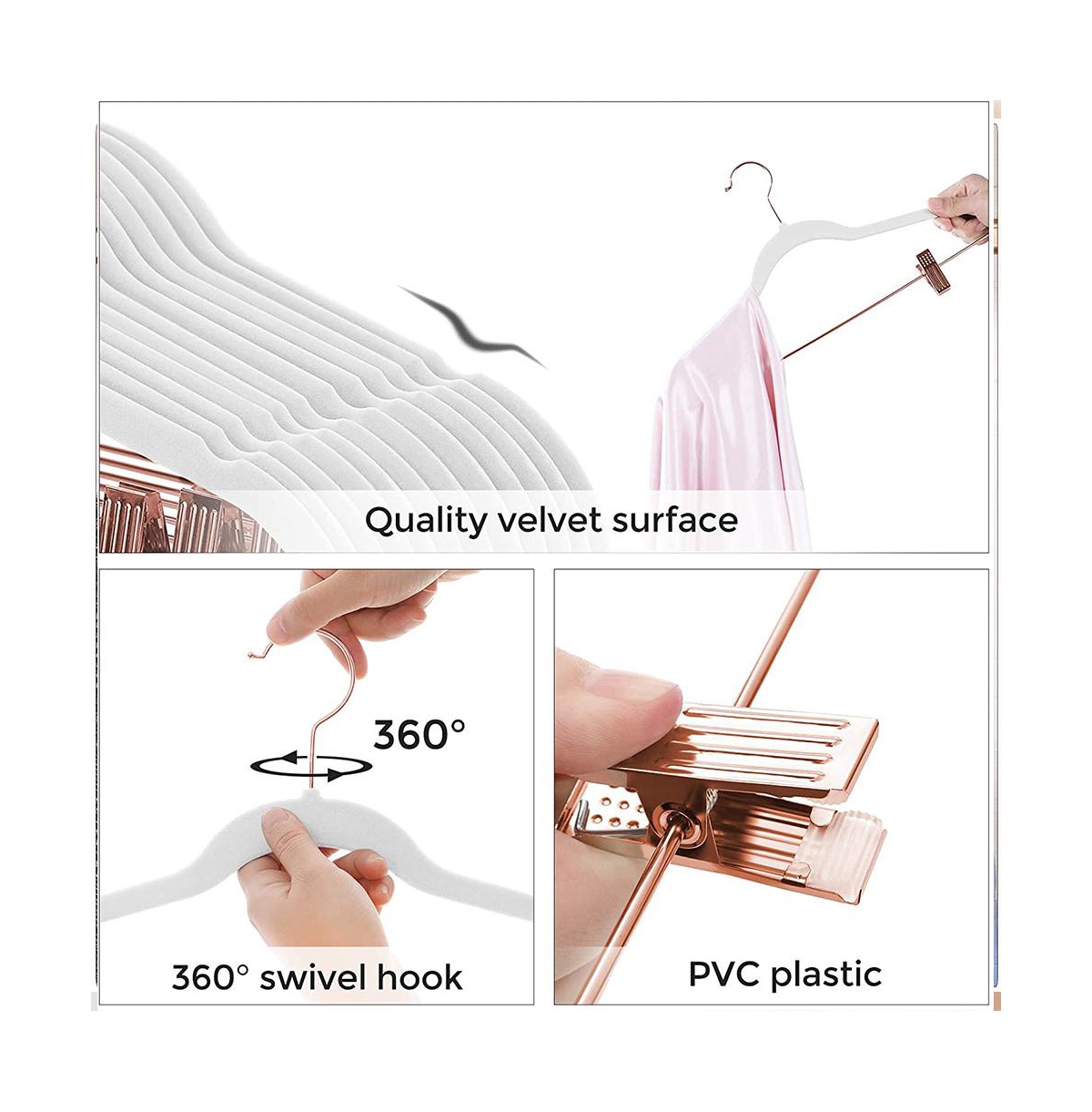 Slickblue 24-pack Velvet Hangers, Ultra Thin With Non Slip Rubber Coating, Movable Clips