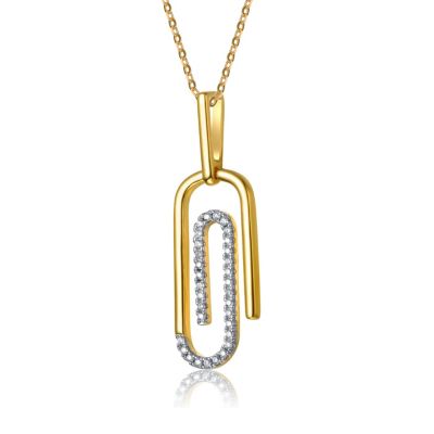 14k Yellow Gold Plated with Cubic Zirconia Paperclip Spiral Pendant Necklace
