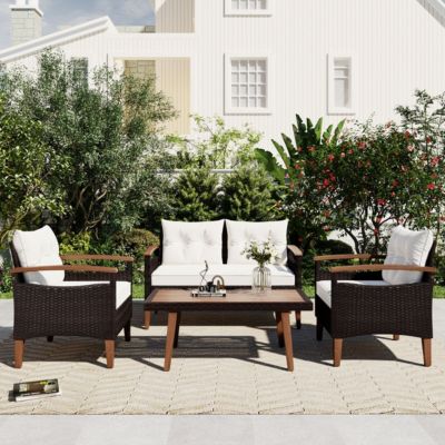 Streamdale Rattan Patio Set with Wood Table (4 Pieces)