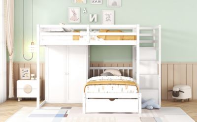 Full Over Twin Bunk Bed With Wardrobe, Drawers
