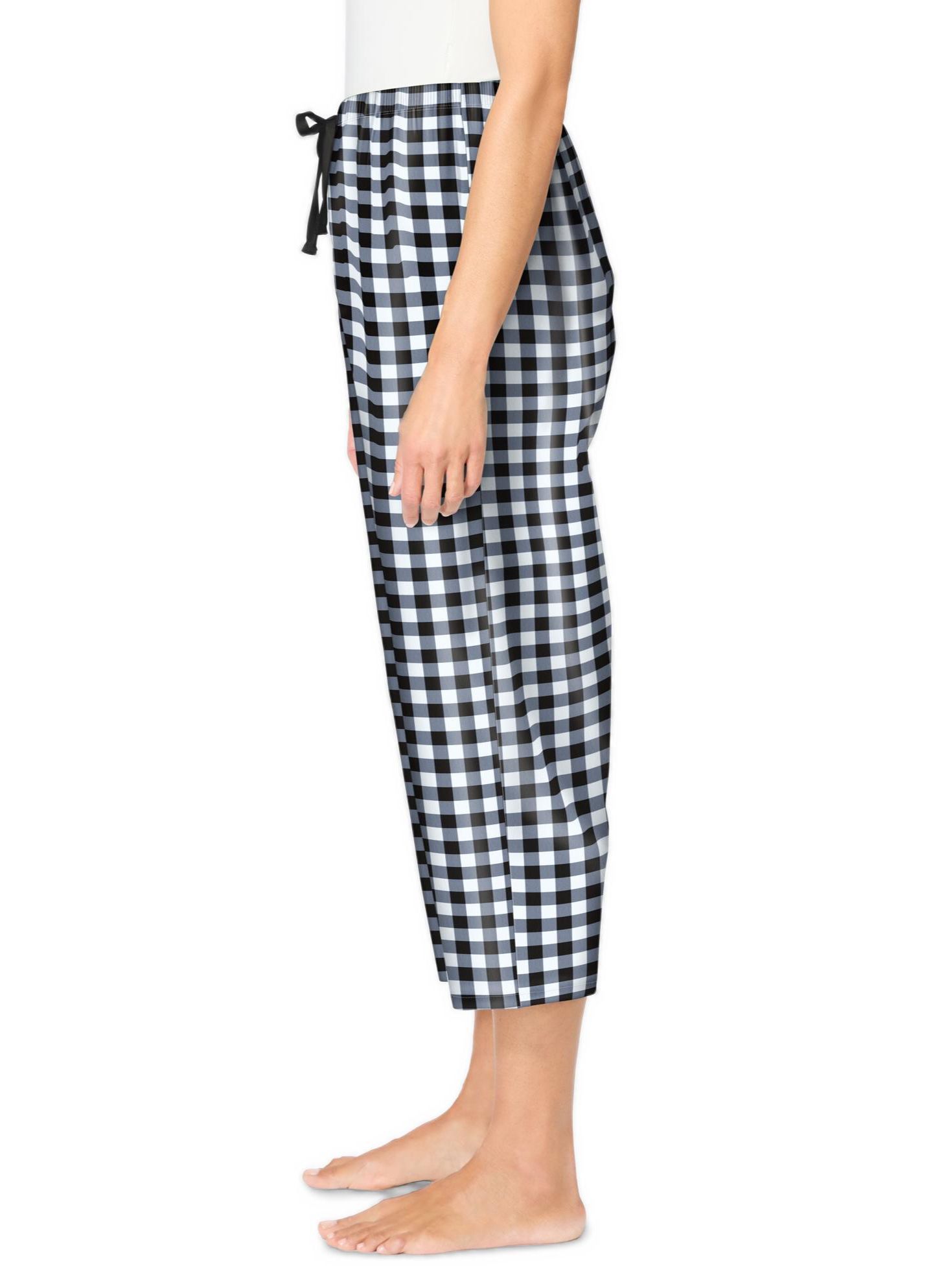 Женские брюки Dreams & Co. Plus Size Dreams and Co. Woven Sleep Capri Pant, цвет: Чёрный белый клетчатый — фото 4