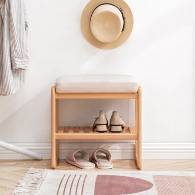 Beechwood Shoe Bench with Cushion