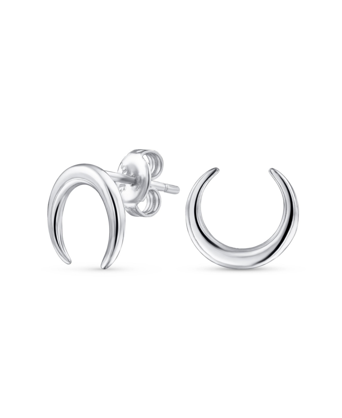 Western Jewelry Tribal Style Minimalist Horn Crescent Luna Waning Half Moon Earrings For Women Teen .925 Sterling Silver - Silver tone