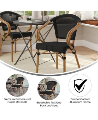 Mael Stacking Thonet Bistro Style Chair With Arms, Textilene Seat, And Bamboo Finished Metal Frame For Indoor/Outdoor Use