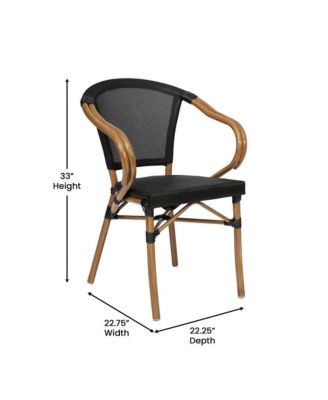 Mael Stacking Thonet Bistro Style Chair With Arms, Textilene Seat, And Bamboo Finished Metal Frame For Indoor/Outdoor Use
