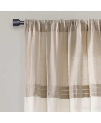 Farmhouse Faux Linen Colorblock Pleated Window Curtain Panels