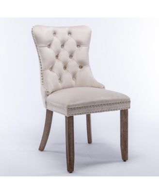 Modern, High-end Tufted Solid Wood Contemporary Velvet Upholstered Dining Chair with Wood Legs Nailhead Trim 2-Pcs Set
