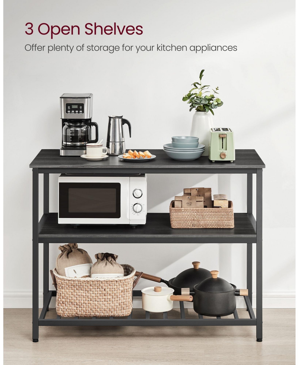 Slickblue Kitchen Island With 3 Shelves, Kitchen Shelf with Large Worktop