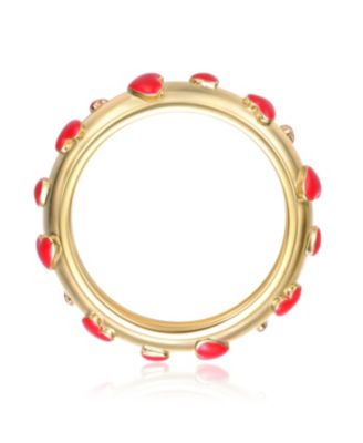 Kids/Teens 14k Yellow Gold Plated Red Enamel Heart Stacking Band