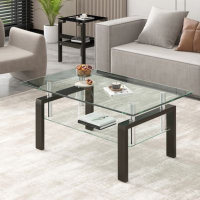 Clear Glass Coffee Table with 2-Tier Design