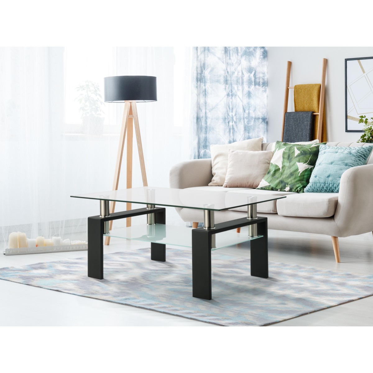 Streamdale Furniture ModernGlass Coffee Table Set for Living Room - Black