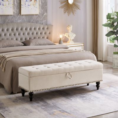 59" Bed Bench Ottoman with Storage Fabric