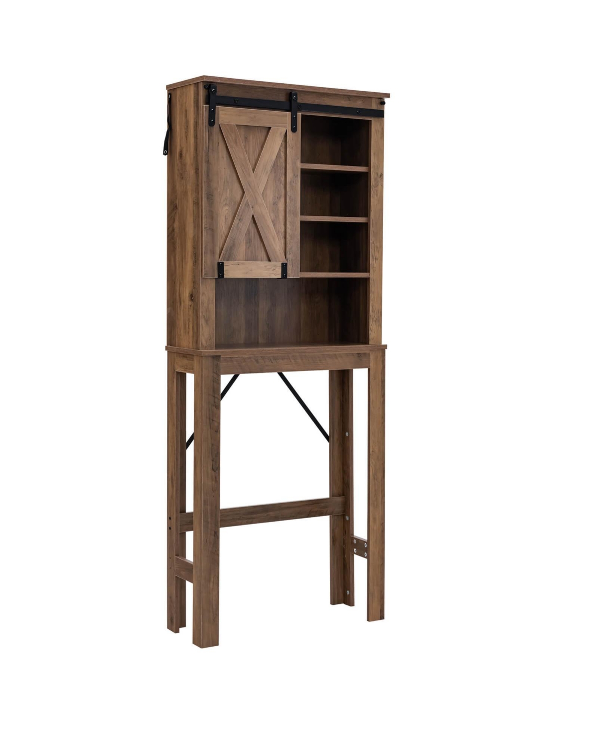 Wooden Bathroom Storage Cabinet with Sliding Barn Door and 3-level Adjustable Shelves - Brown