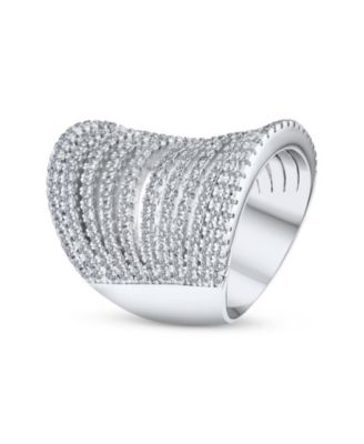 Geometric Fashion Cubic Zirconia Pave CZ Full Finger Armor Cocktail Statement Wide Multi Band Ring Sterling Silver