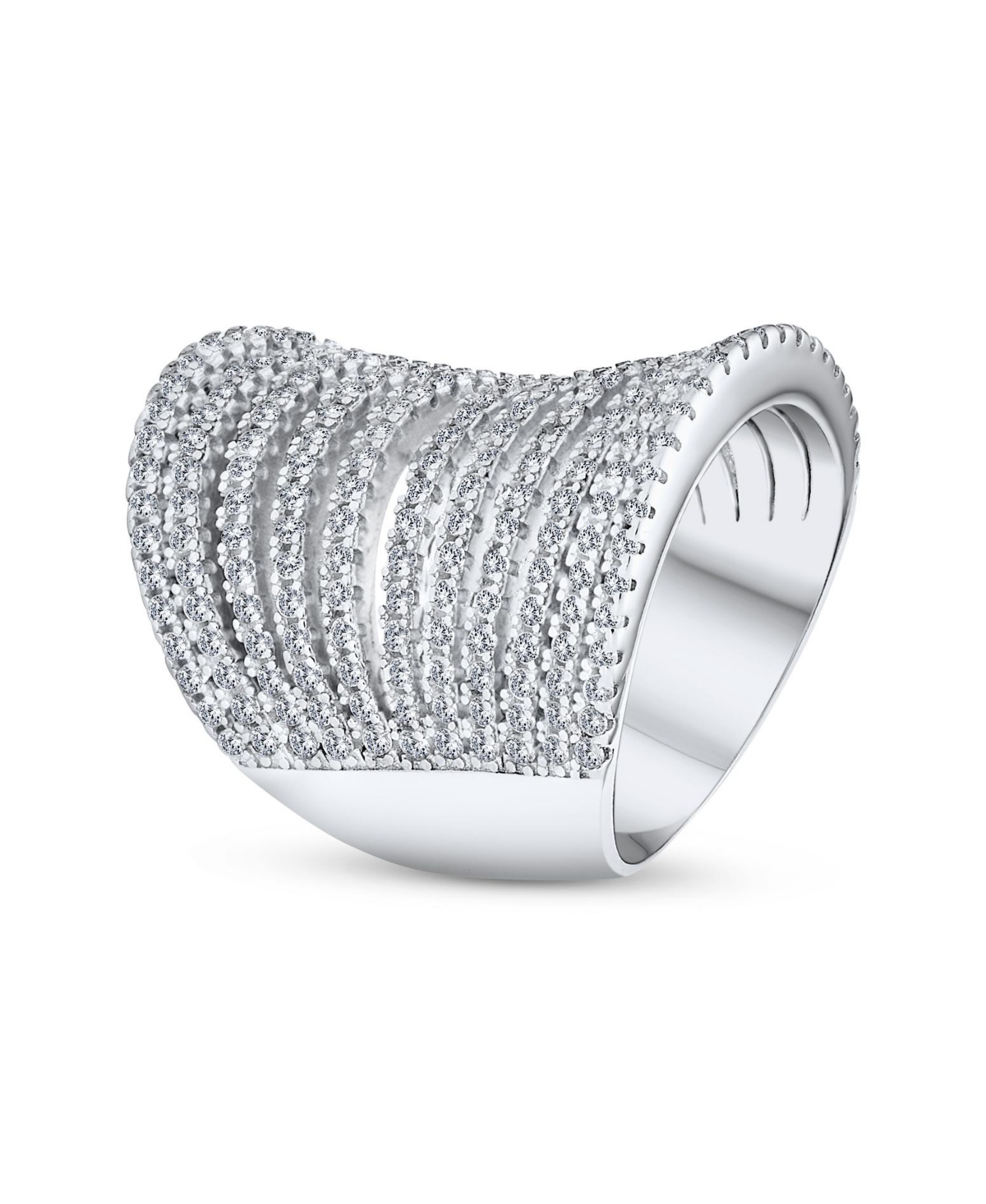 Bling Jewelry Geometric Fashion Cubic Zirconia Pave Cz Full Finger Armor Cocktail Statement Wide Multi Band Ring For Women Sterling Silver