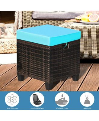 2 Pieces Patio Rattan Ottoman Seat with Removable Cushions