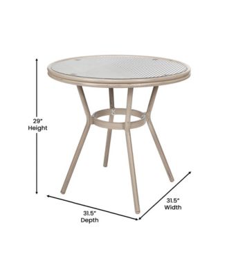 Mael Bistro Style Table With Glass Top, Textilene, 2 Stack Chairs, And Bamboo Finished Metal Frame For Indoor/Outdoor Use