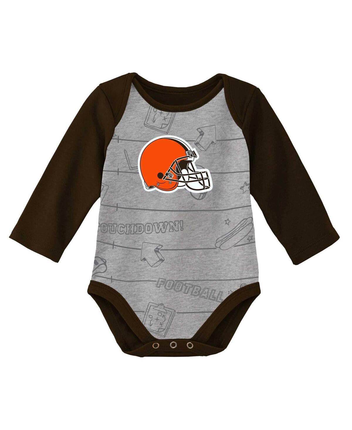 Newborn InfantHeathered Gray Cleveland Browns Born To Win Two-Pack Long Sleeve Bodysuit Set - Brown, Heather Gray