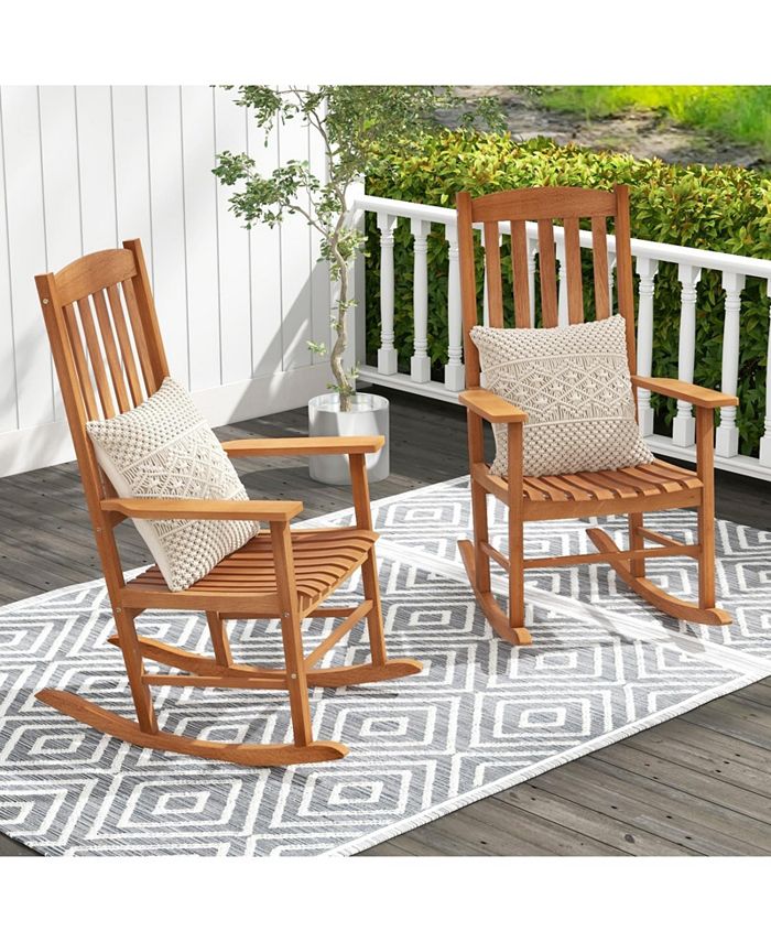 SUGIFT Eucalyptus Wood Rocker Chair with Stable and Safe Rocking Base ...