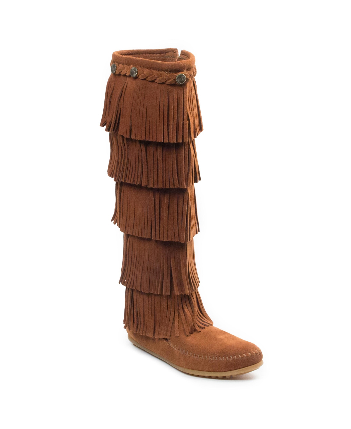 Women's Suede 5-Layer Fringe Boots - Brown