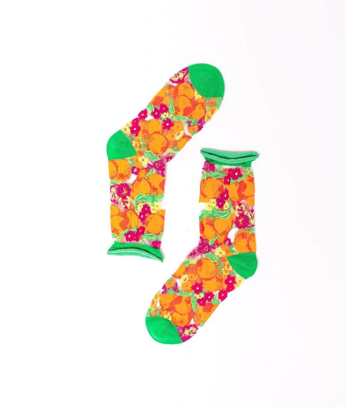 Shop Sock Candy Women's Orange Floral Sheer Sock