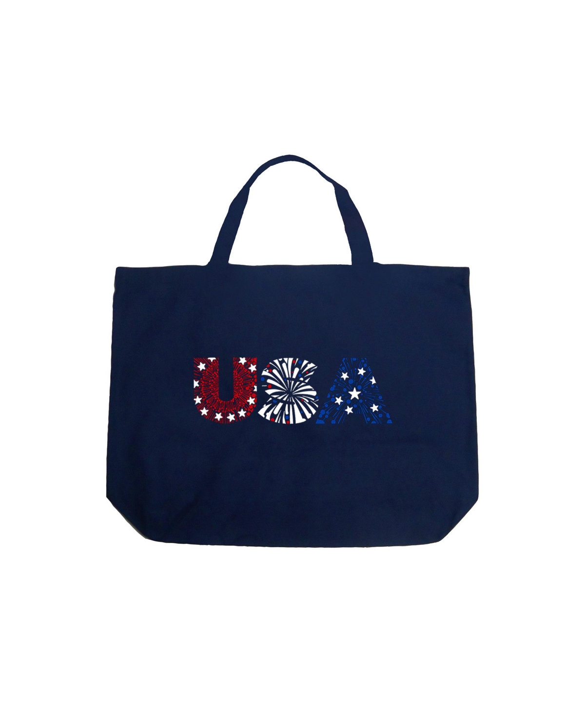 Usa Fireworks - Large Word Art Tote Bag - Royal