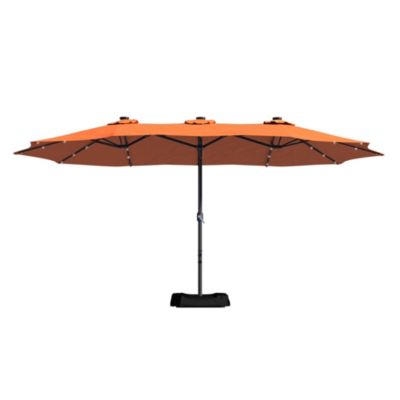 15ft Rectangular Double-Sided Solar LED Outdoor Patio Market Umbrella with Base Included
