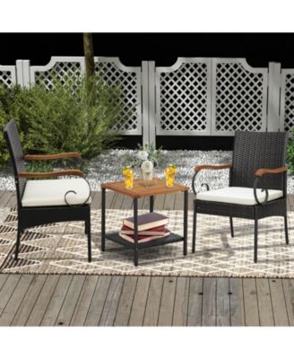 Set of 4 Outdoor PE Wicker Chairs with Acacia Wood Armrests