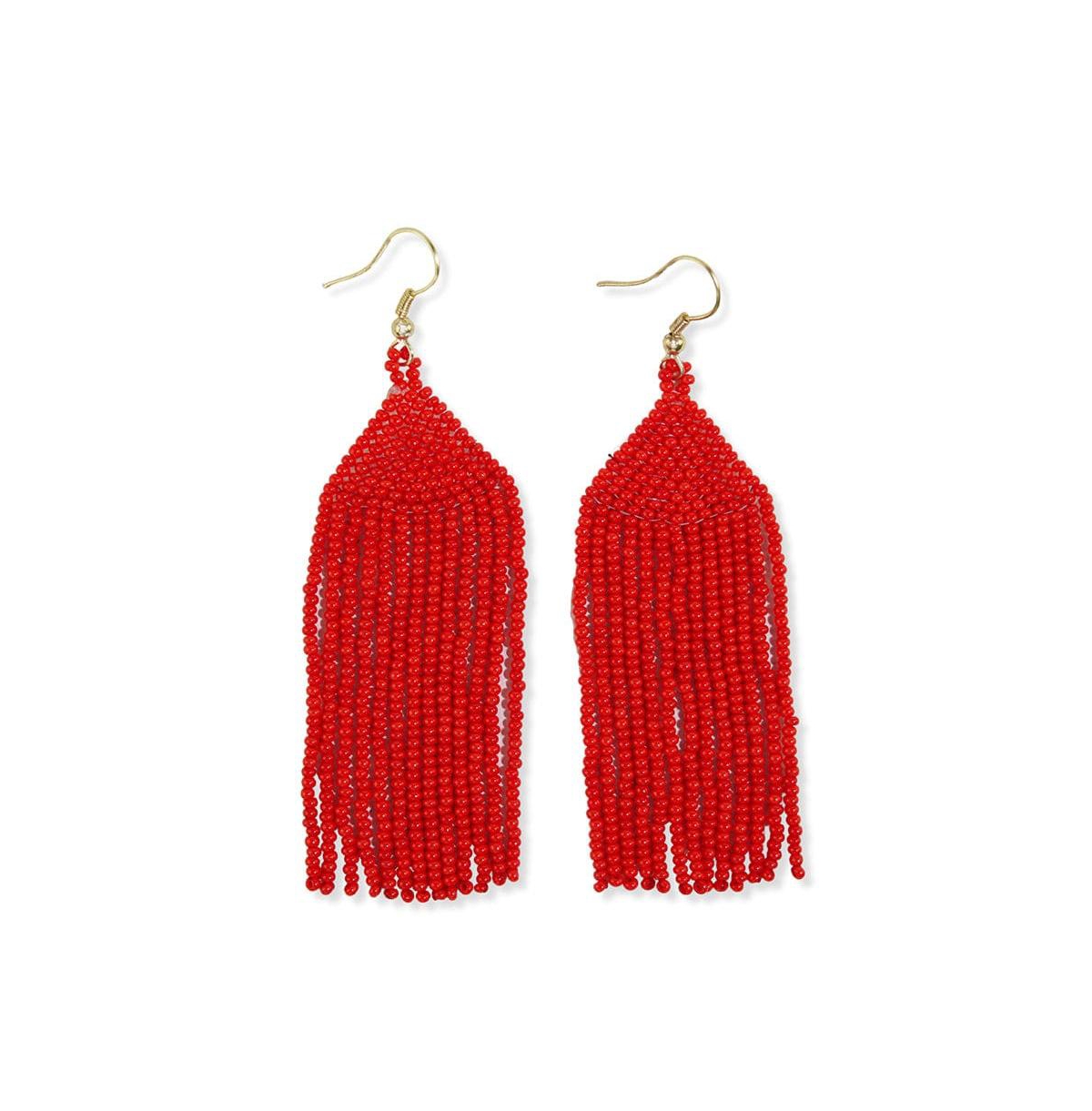 Michele Solid Beaded Fringe Earrings - Red