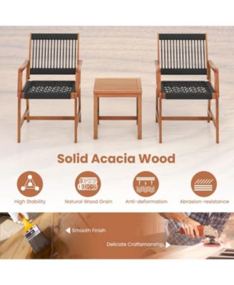 3 Pieces Acacia Wood Patio Conversation Sets with Armchairs Coffee Table