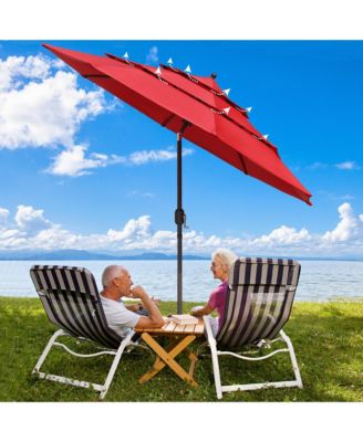 3 Tier Patio Umbrella with Crank Handle Push to Tilt Home Garden