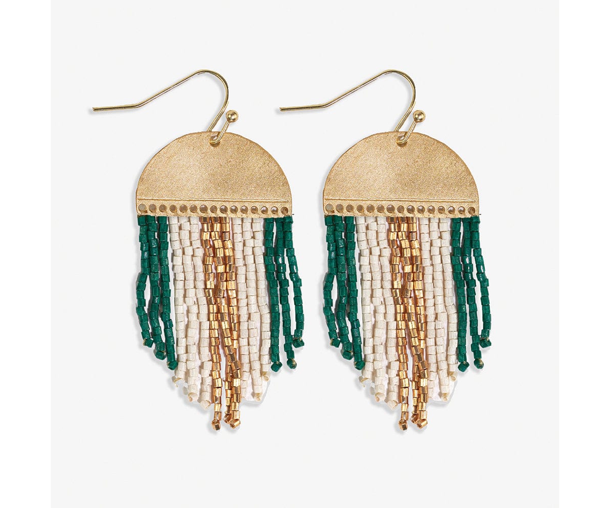 Claudia Short Beaded Fringe Earrings - Emerald