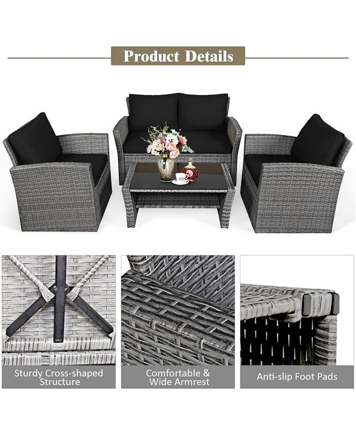 SUGIFT 4 Pieces Patio Rattan Furniture Set Sofa Table with Storage ...