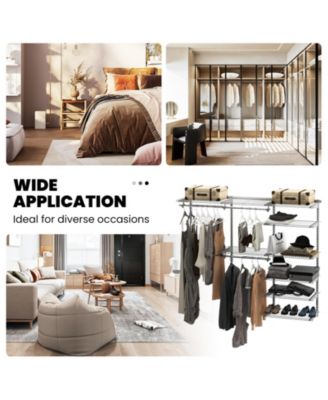 Adjustable Closet Organizer Kit with Shelves and Hanging Rods for 4 to 6 Feet