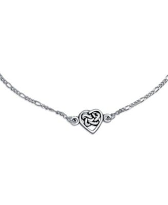 Love Knot Heart Shape Celtic Triquetra Anklet Ankle Bracelet Figaro Link Oxidized Sterling Silver Adjustable